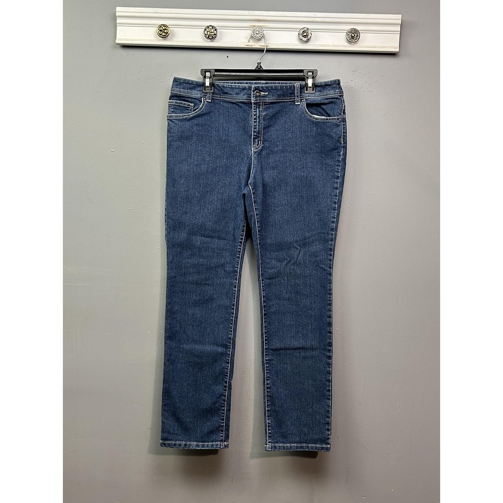 Chico's Jeans Womens 2 Short Mid Rise Straight Leg Stretch Embroidered Pockets